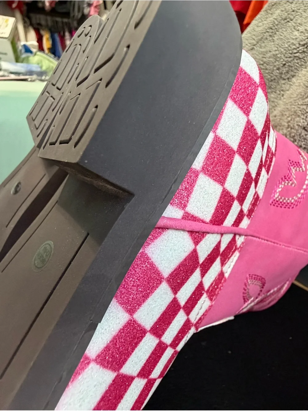 Kids Pink Checkered Cowboy Boots